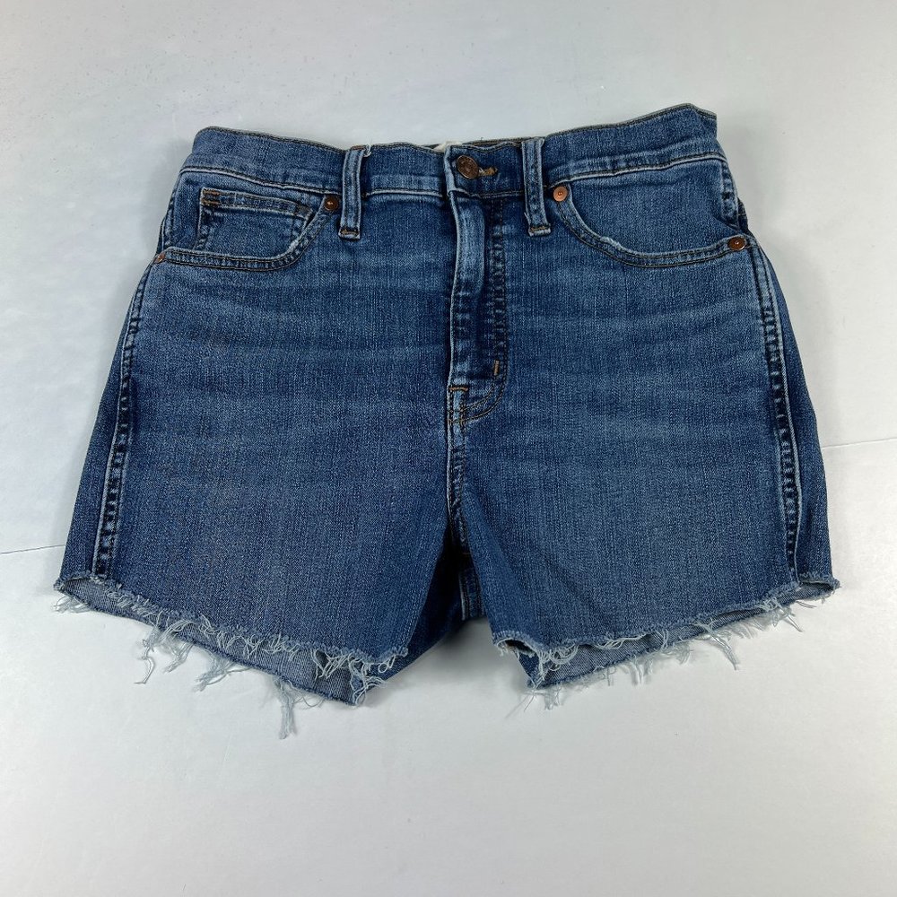 Madewell Jean Shorts Womens 27 Stovepipe Blue Faded Whiskers Cut Off Denim Jorts